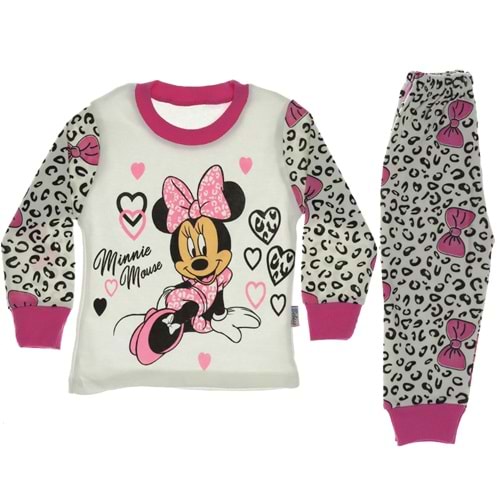 Bebiş 1425 Minnie Mouse Leopar Desenli Kız Çocuk Pijama Takım 1-2-3 Yaş