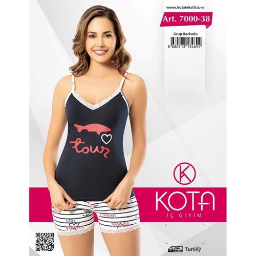 Kota 7000 -38 Bayan İp Askılı Güpürlü Şortlu Takım
