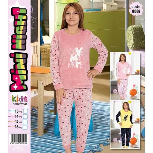 Mini Night 8087 Kız Çocuk Welsoft Love Me More Nak Pijama Takımı 9-12 Yaş