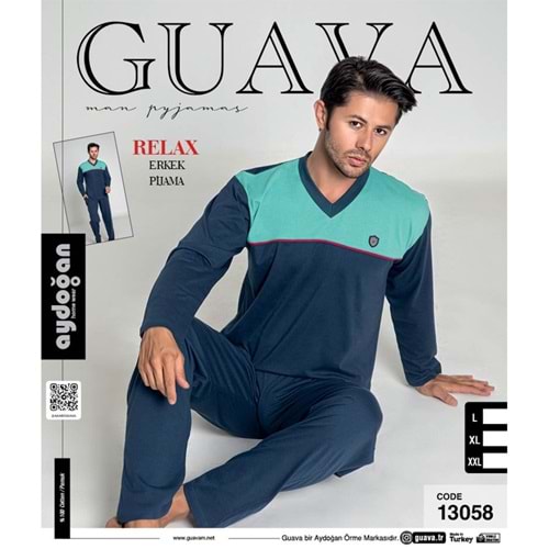 Guava 13058 Erkek Relax Serisi Uzun Kol Pijama Takımı M-XL