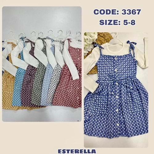 Esterella 3367 Kız Çocuk Puanli İp Askılı Elbise 5-8 Yaş