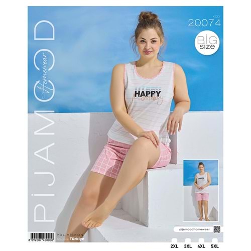 Pijamood 20074 Bayan Happy Bas Şortlu Battal Pijama Takımı 2XL-5XL