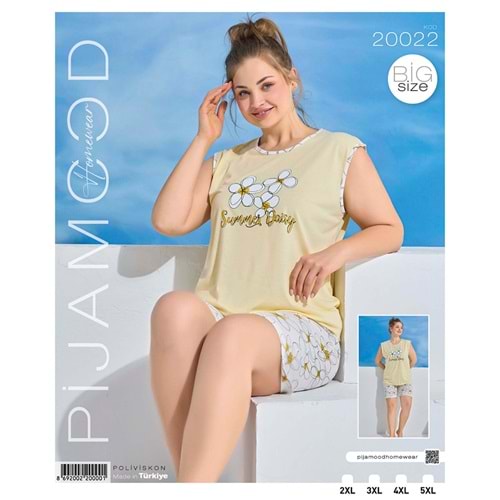 Pijamood 20022 Bayan Çiçek Bas Şortlu Battal Pijama Takımı 2XL-5XL