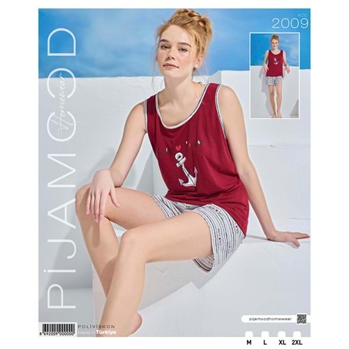 Pijamood 2009 Bayan Desenli Poliviskon Şortlu Pijama Takımı M-2XL