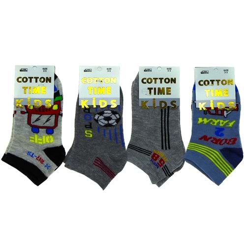 Cotton Tıme Erkek Çocuk Likralı Desenli Patik Çorap