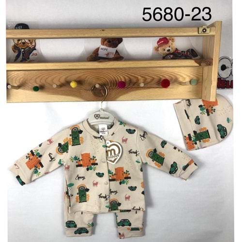 Mini love 5680 Bebe Penye Kapı Baskılı Bereli 3 Lü Takım 3-9 Ay