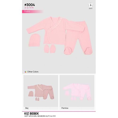 Kardelya 3004 Kız Bebe Soft 4 Lü Zıbın Takım 0-3 Ay