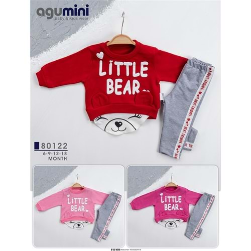 Agumini Baby 80122 Kız Bebe Little Bear Bas Şeritki Takım 6-9-12-18 Ay