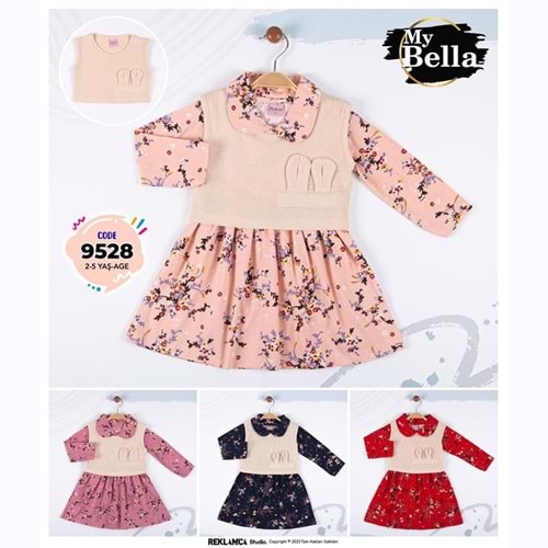 My Bella 9528 Kız Çocuk Penye Çiçekli Süveterli Elbise 2-5 Yaş
