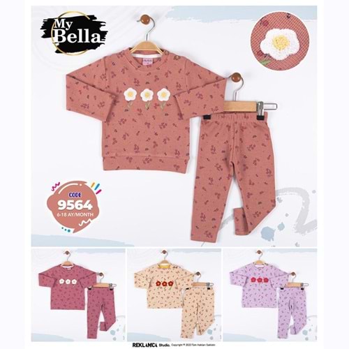 My Bella 9564 Kız Bebe Çiçekli Süzine Nakışlı Takım 6-18 Ay