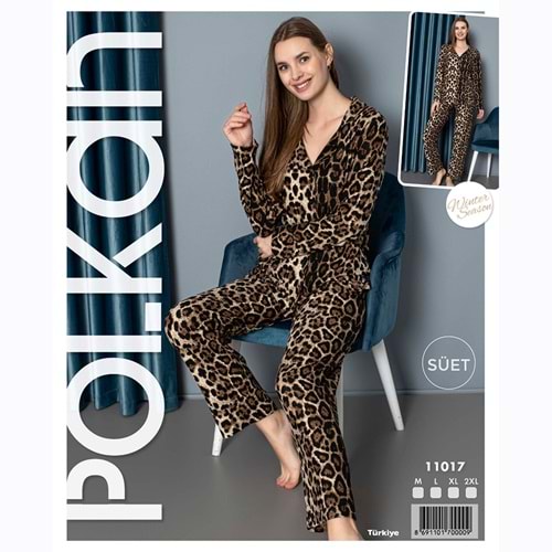 Polkan 11017 Bayan Boydan Düğmeli Süet Pijama Takımı M-2XL