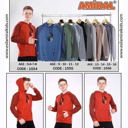 Amiral 1554 Erkek Çocuk Çelik Concept Baskılı Kapşonlu Tişört 5-8 Yaş