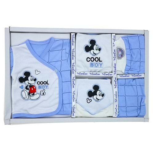 Concon 8031 Bebe Mickey Mouse Cool Nakışlı 8 Parça Lüx Zıbın Set 0-3 Ay