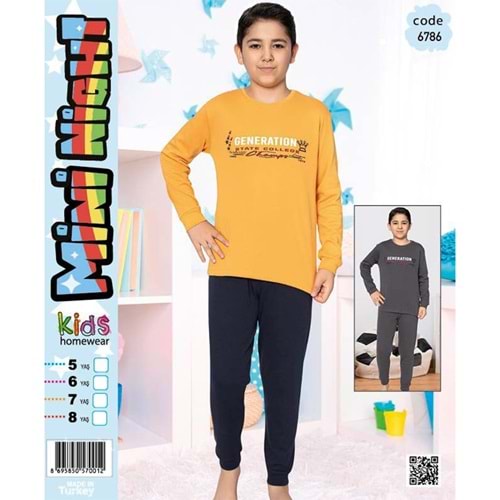 Mini Nigh 6786 Erkek Çocuk Penye İnterlok Pijama Takımı 13-16 Yaş