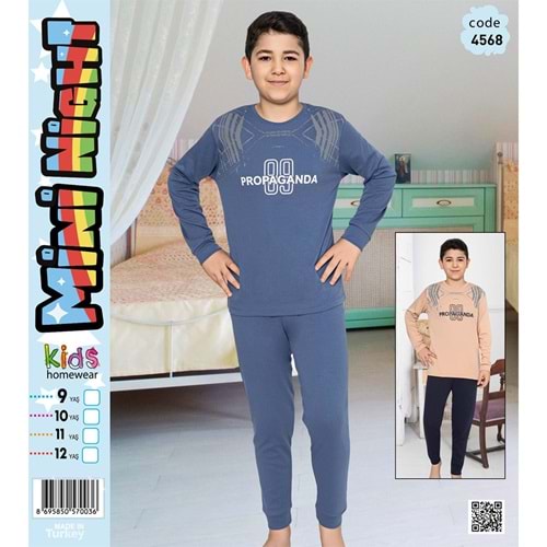 Mini Night 4568 Erkek Çocuk Penye İnterlok Pijama Takımı 9-12 Yaş