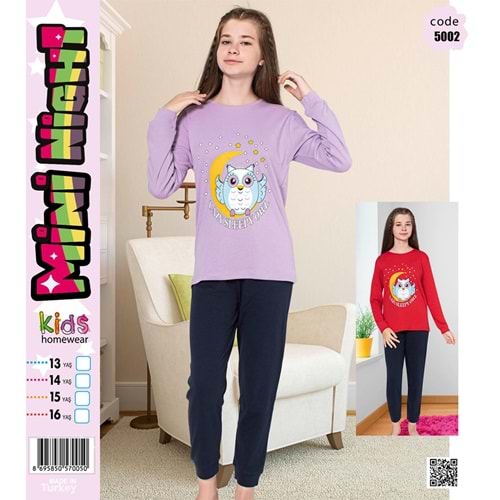 Mini Night 5002 Kız Çocuk Penye İnterlok Pijama Takımı 9-12 Yaş
