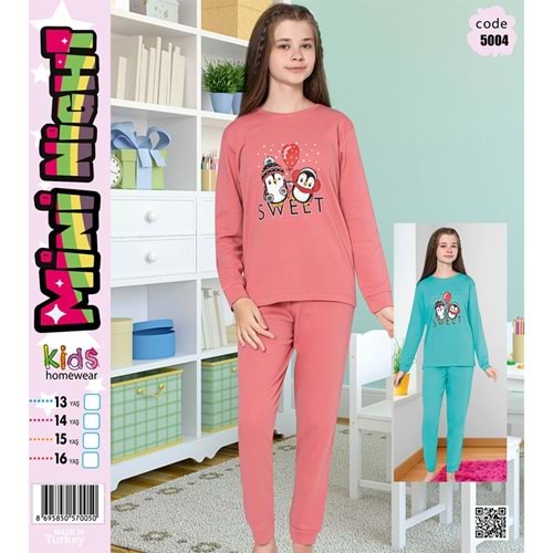 Mini Night 5004 Kız Çocuk Penye İnterlok Pijama Takımı 9-12 Yaş