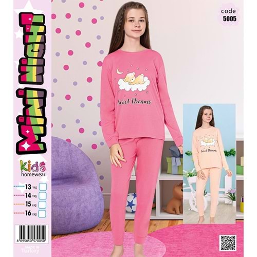 Mini Night 5005 Kız Çocuk Penye İnterlok Pijama Takımı 9-12 Yaş