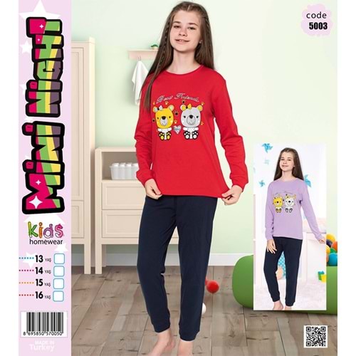 Mini Night 5003 Kız Çocuk Penye İnterlok Pijama Takımı 5-8 Yaş