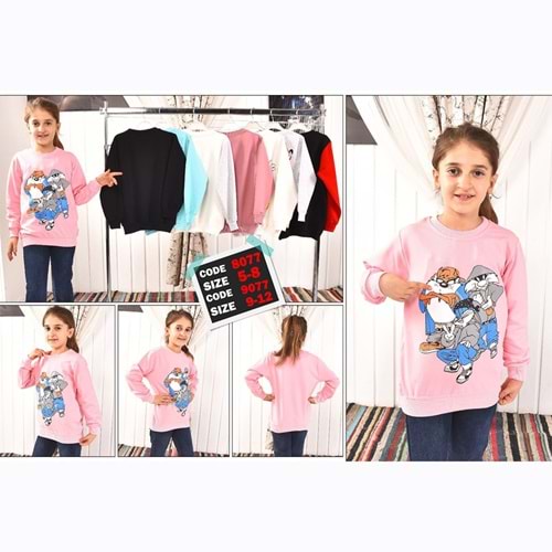 Zara 8077 Kız Çocuk Tazmanya Baskılı Penye Sıfır Yaka Sweat 5-8 Yaş