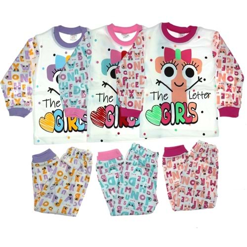 Süpermini 3555 Alfabe Desenli 2 li Kız Çocuk Pijama Takımı 4-6 Yaş