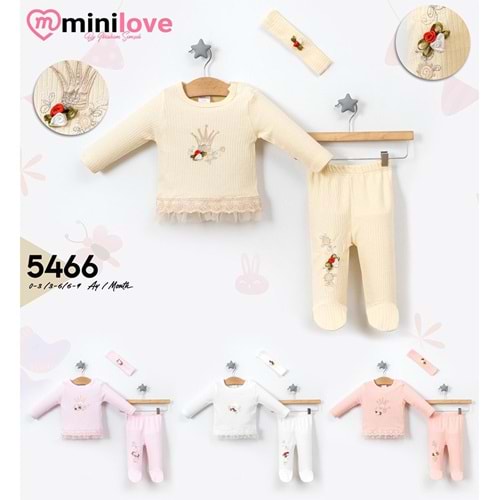 Mini love 5466 Kız Bebe Penye Taç Nakışlı Saç Bandanalı Takım 3-9 Ay