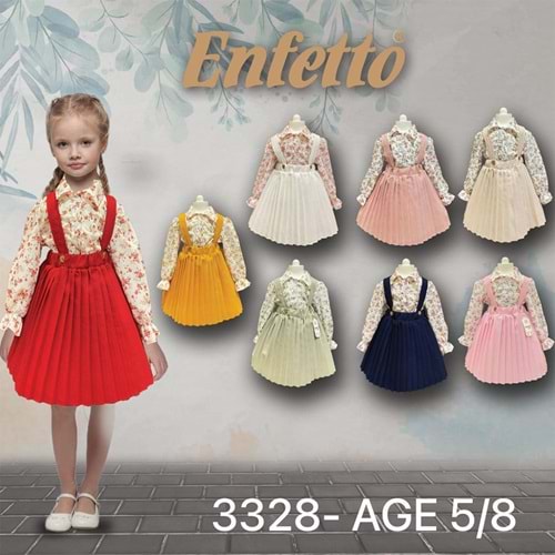 Enfetto 3328 Kız Çocuk Pliseli Askılı Elbise 5-8 Yaş